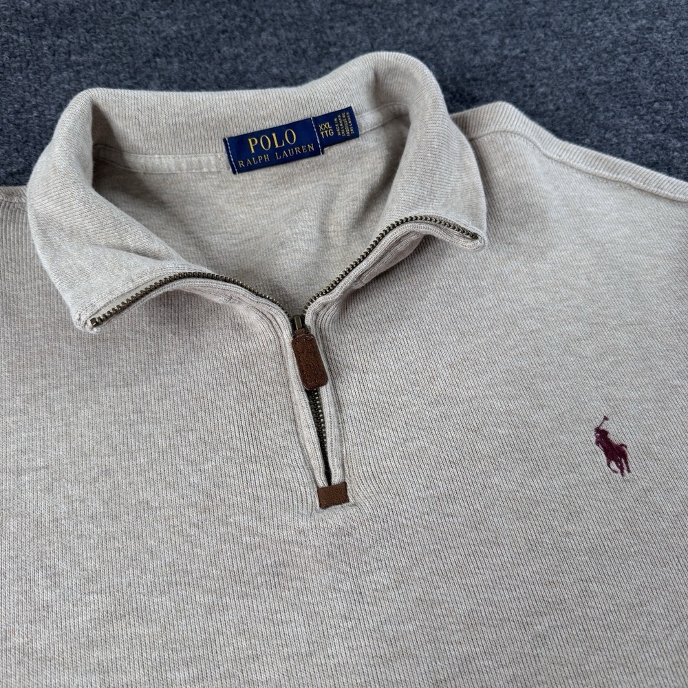 Polo Ralph Lauren Rib 1/4 Zip Pullover‎ Sweater Beige Size XXL EUC